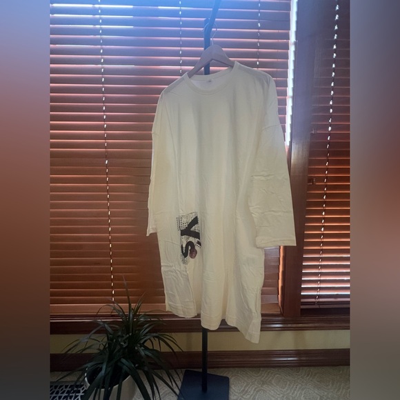 Yohji Yamamoto Shirt Cropped Sleeve Jumbo Tee with Graphic Logo Cream Size S/M - Picture 9 of 11